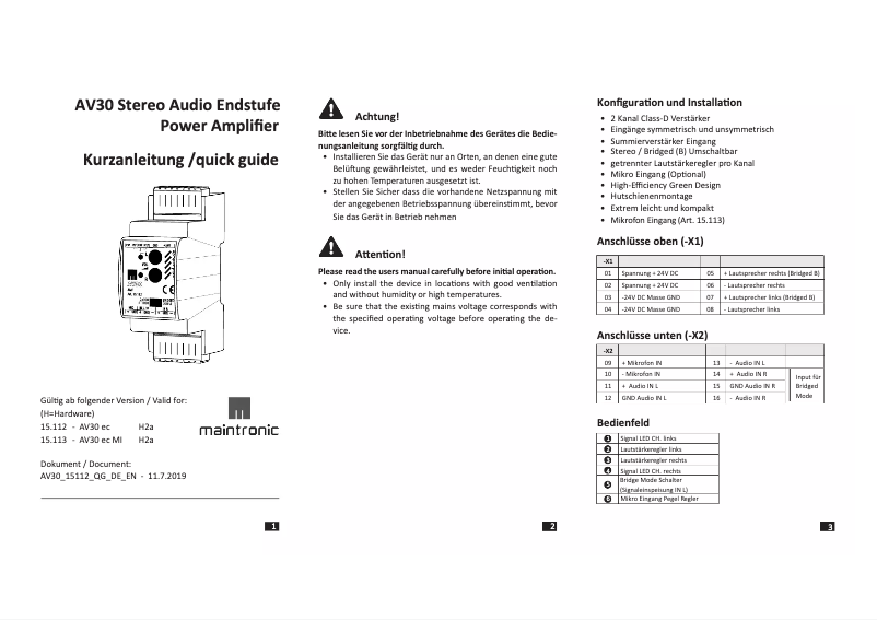 Page n°1 - Manuel utilisateur Maintronic AV30