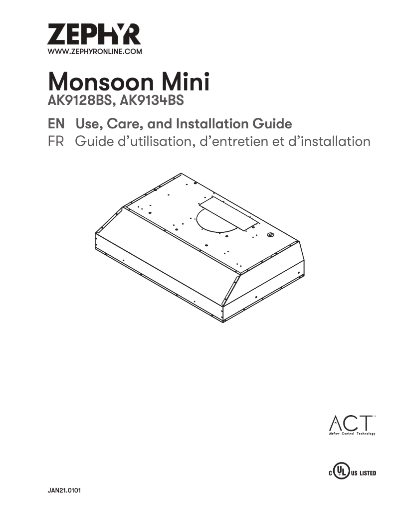 Page 1 de la notice Manuel utilisateur Zephyr Monsoon Mini AK9128BS