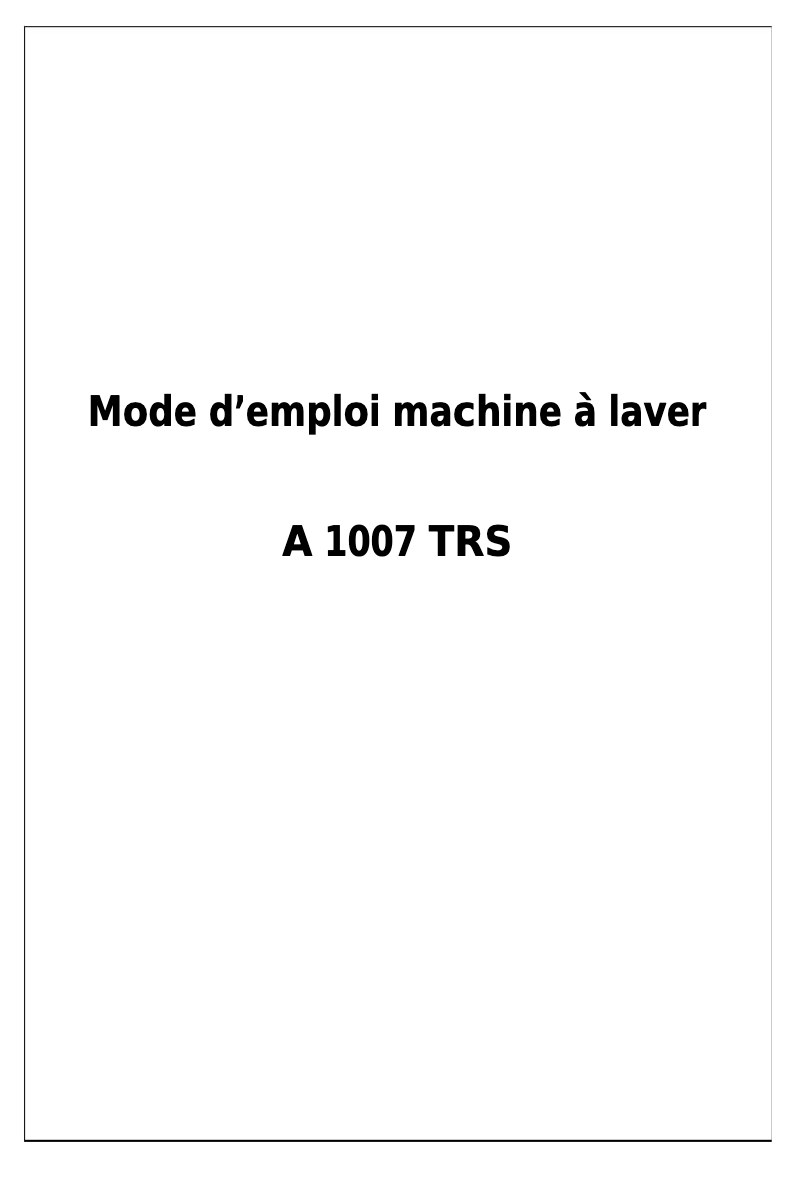 Image de la première page du manuel de l'appareil A1007TRS
