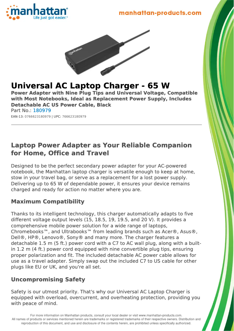 Page 1 de la notice Fiche technique Manhattan 180979