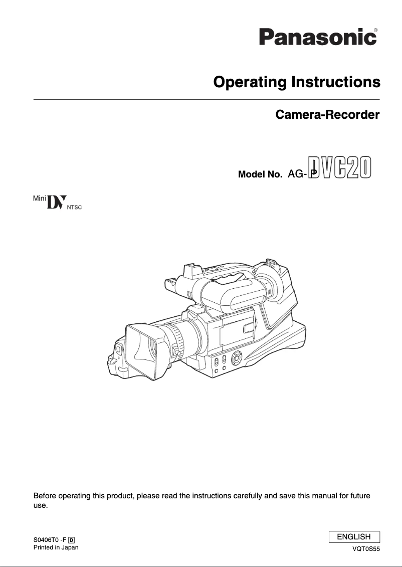Page 1 de la notice Manuel utilisateur Panasonic AG-DVC20P