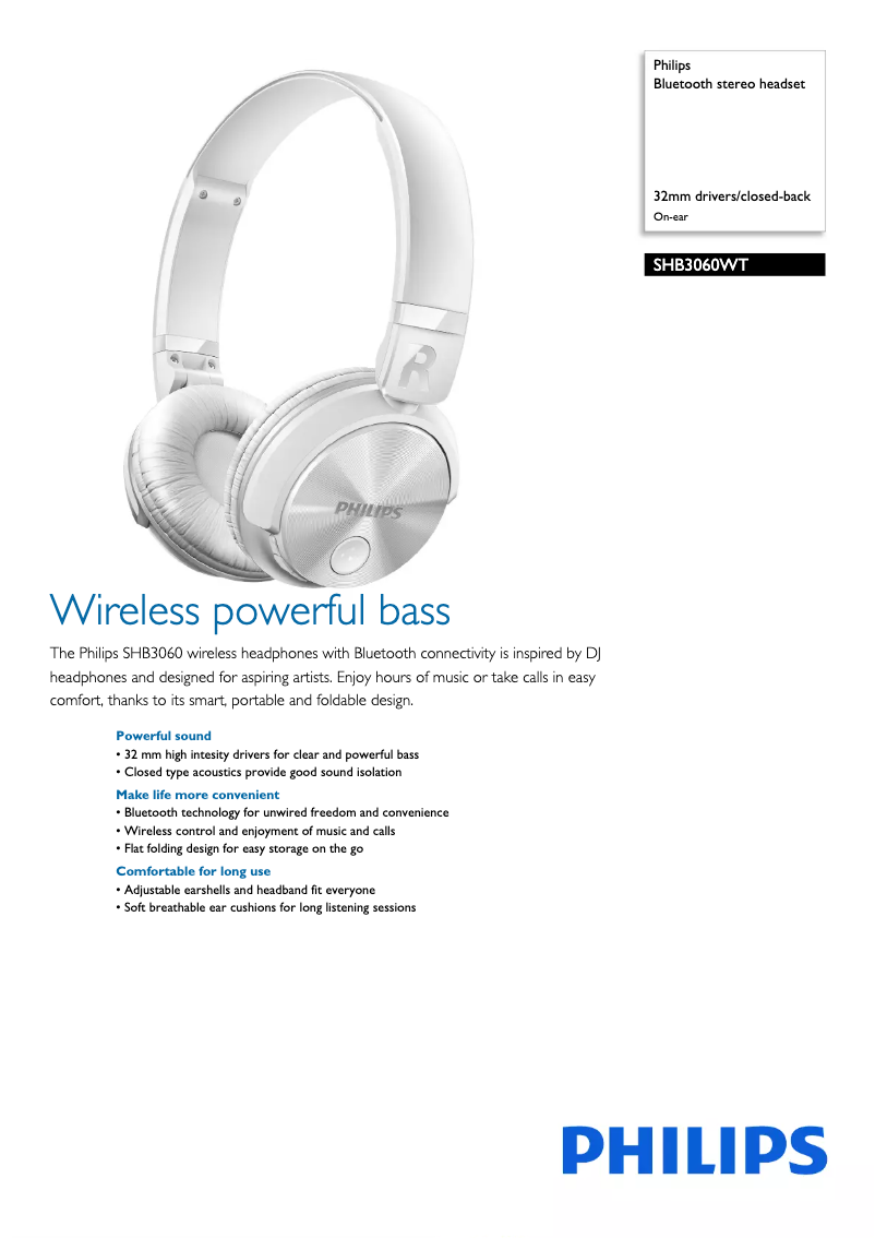 Page 1 de la notice Brochure Philips SHB3060