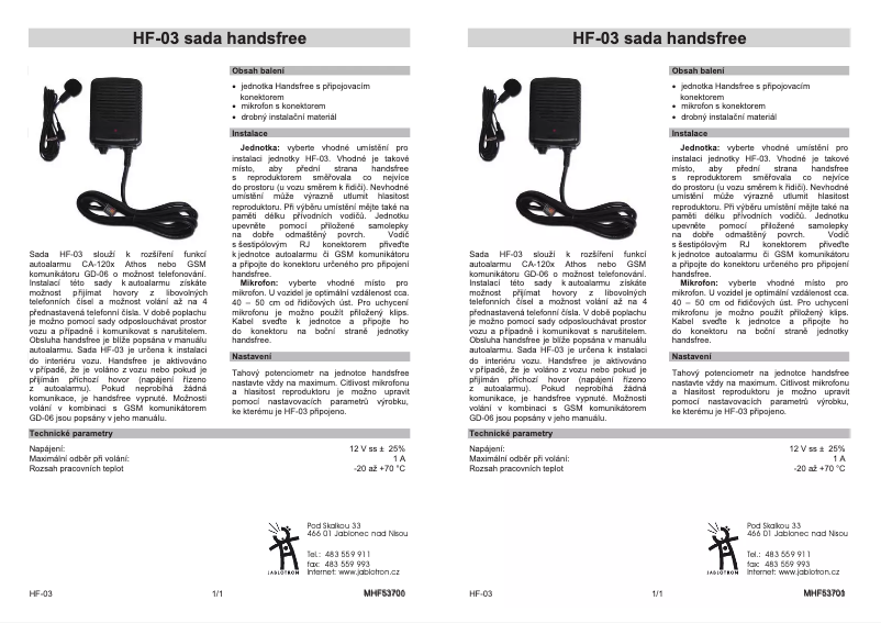 Page n°1 - Manuel utilisateur Joblotron HF-03