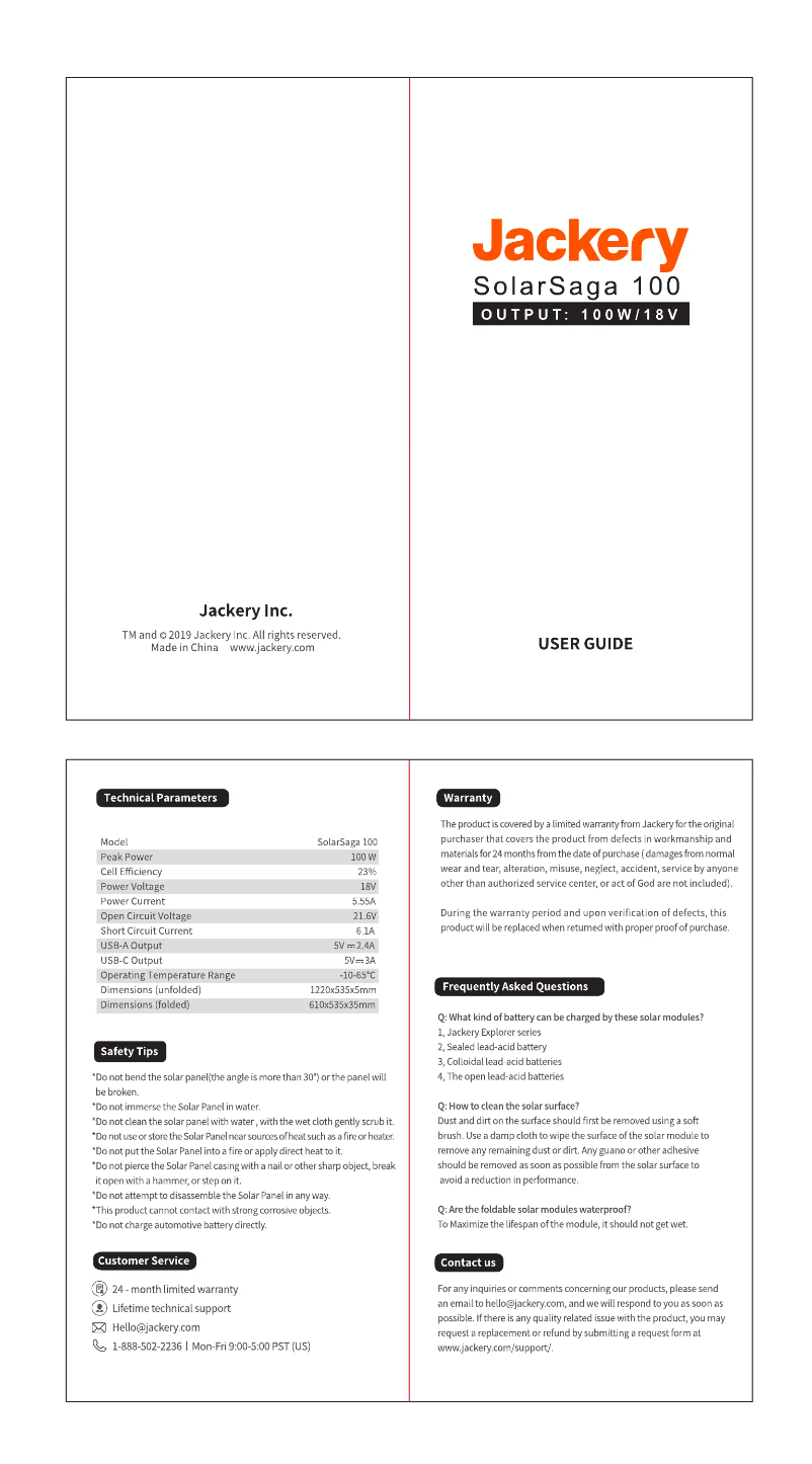 Page n°1 - Manuel utilisateur Jackery SolarSaga 100