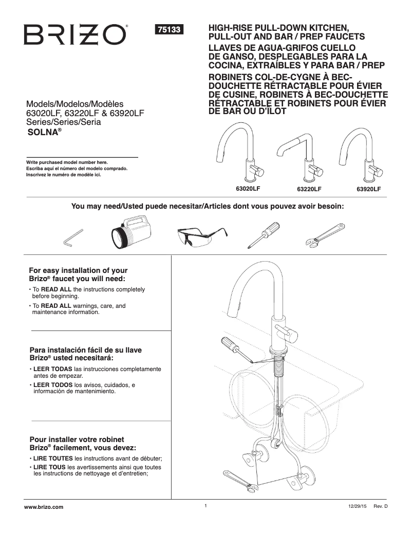 Page 1 de la notice Manuel utilisateur Brizo Solna