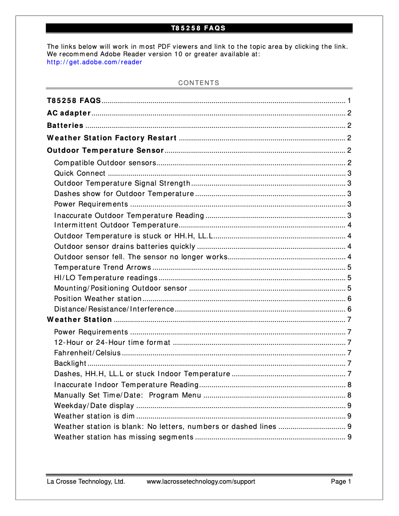 Page n°1 - FAQ La Crosse Technology T85258