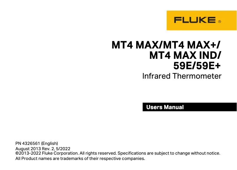Page 1 de la notice Manuel utilisateur Fluke MT4 MAX