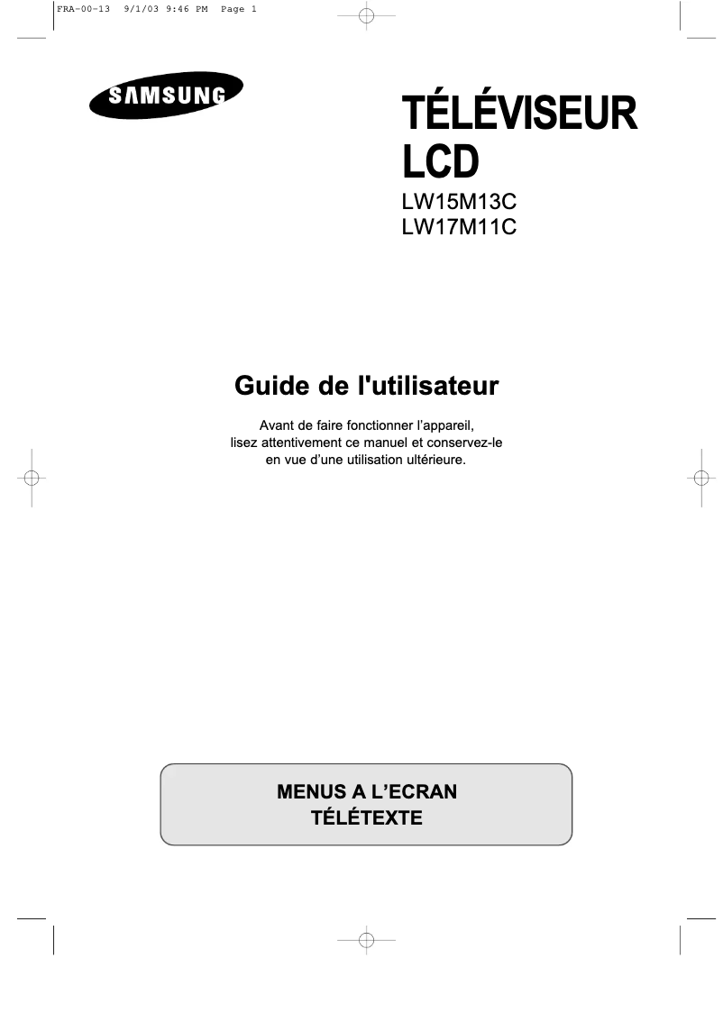 Page 1 de la notice Manuel utilisateur Samsung LW17M11C
