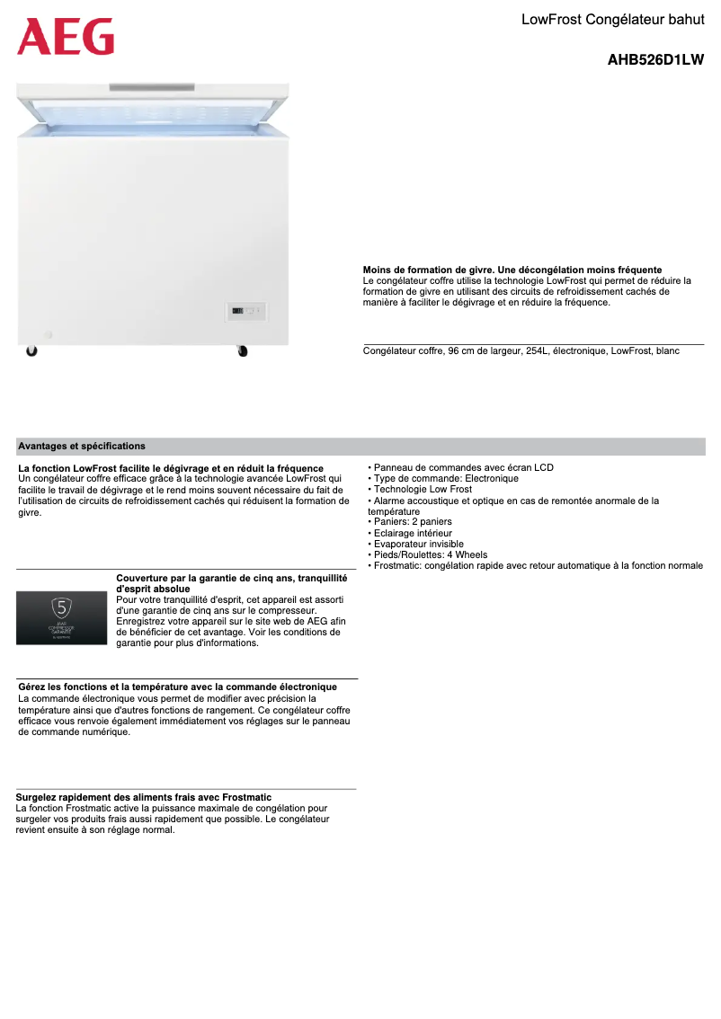 Page 1 de la notice Fiche technique AEG AHB526D1LW