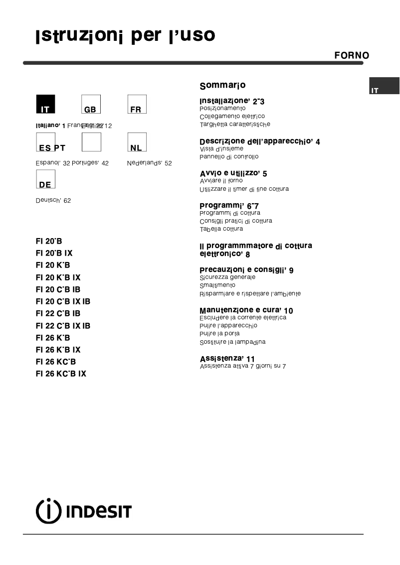 Página 1 del manual Manual de usuario Indesit FI 26 KC.B IX