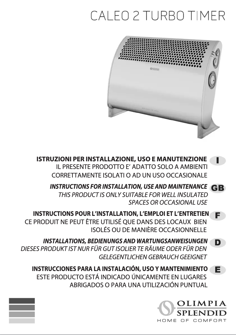 Page 1 de la notice Manuel utilisateur Olimpia Splendid Caleo TT