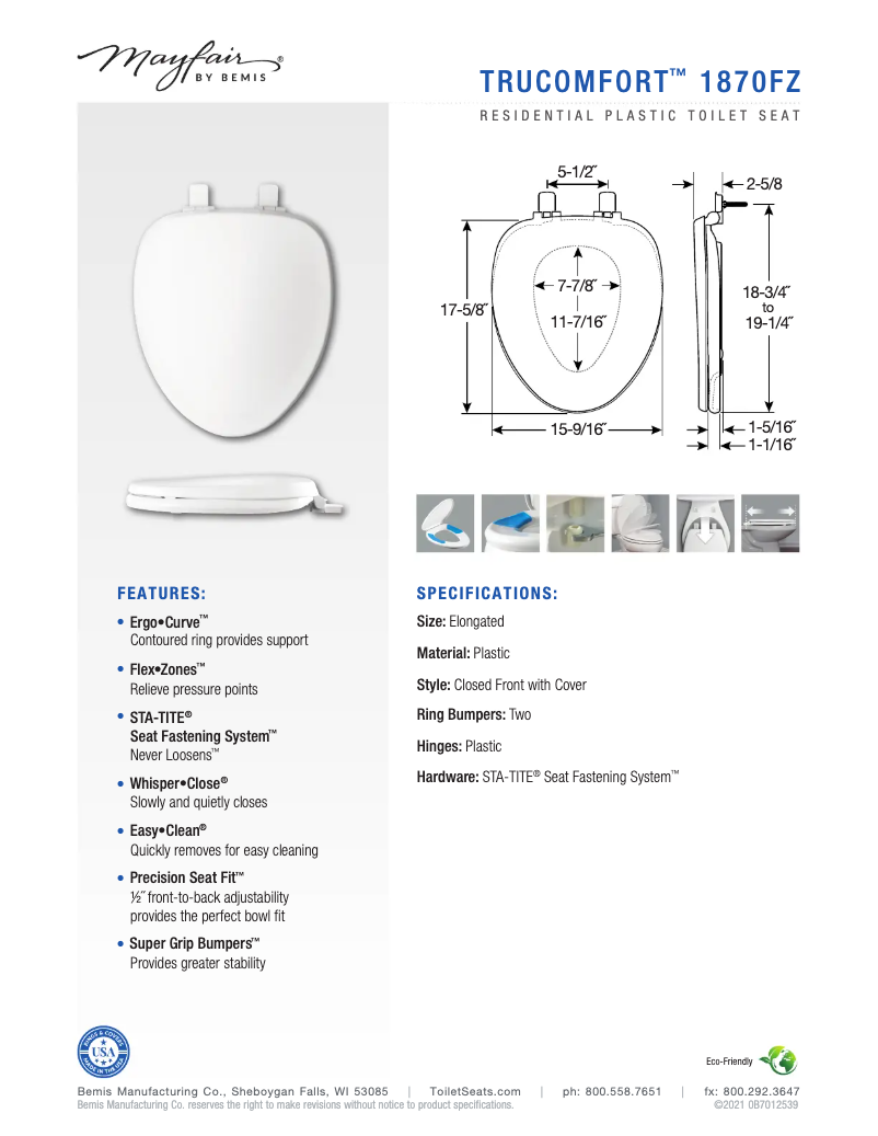 Page n°1 - Manuel utilisateur Bemis TruComfort 1870FZ