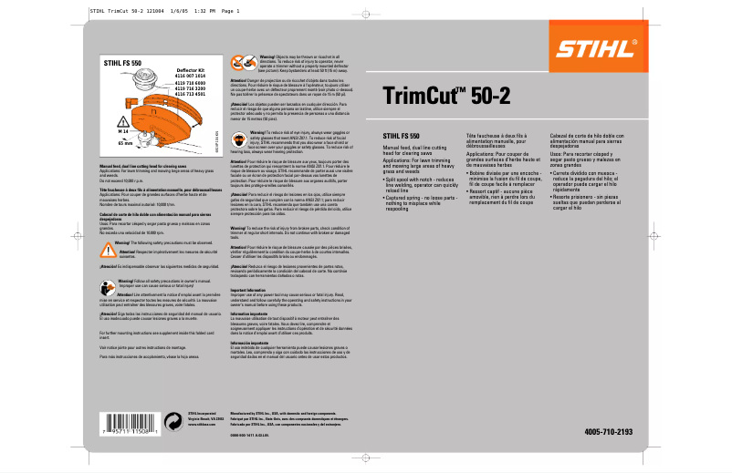 Page 1 de la notice Manuel utilisateur Stihl TrimCut 50-2