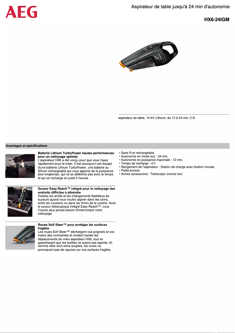 Página 1 del manual Ficha técnica AEG HX6-24IGM