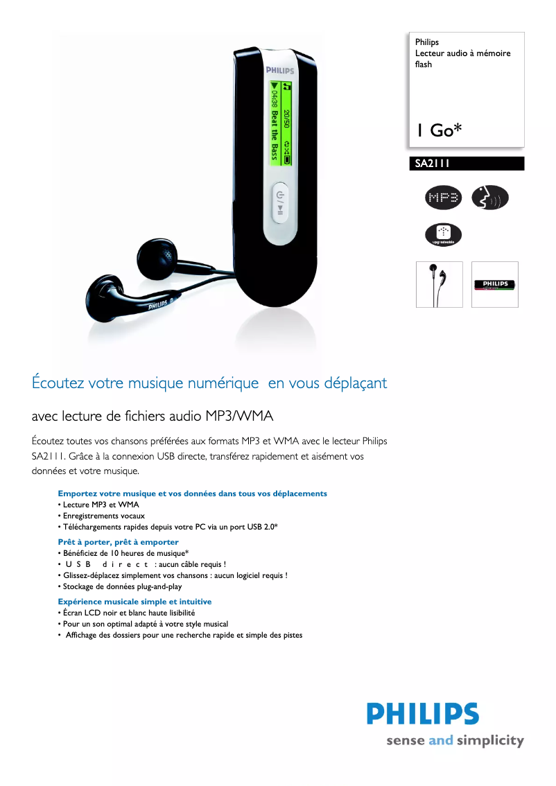 Page n°1 - Fiche technique Philips SA2111