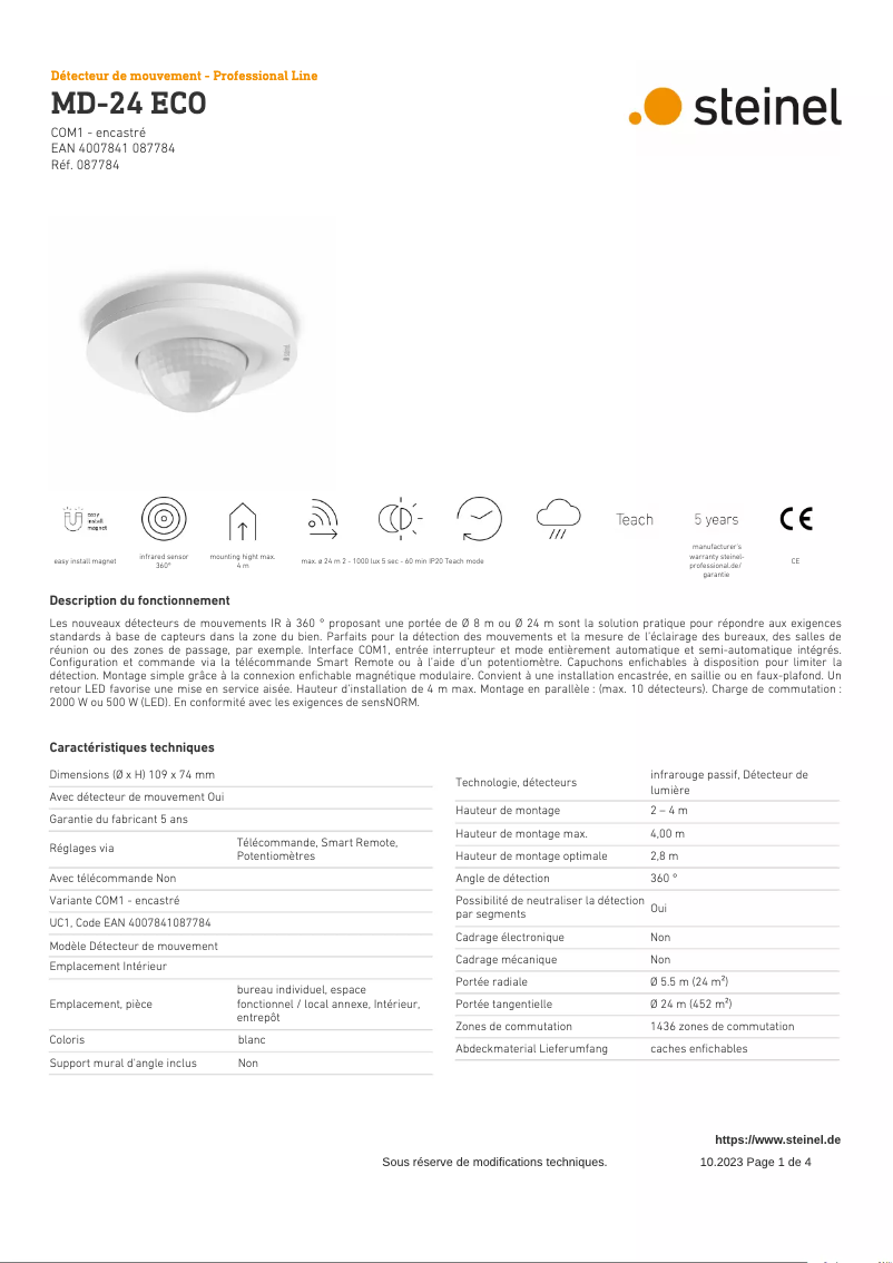 Page n°1 - Fiche technique Steinel MD-24 ECO COM1