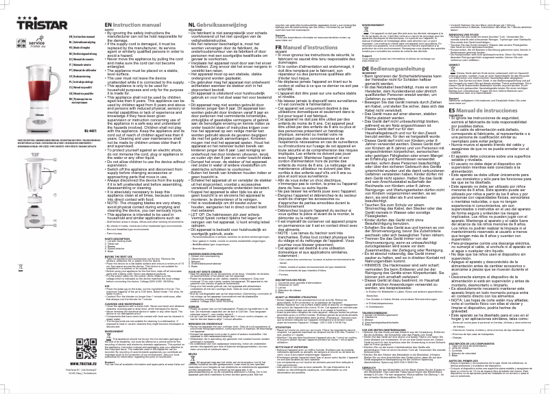 Page n°1 - Manuel utilisateur TriStar BL-4431