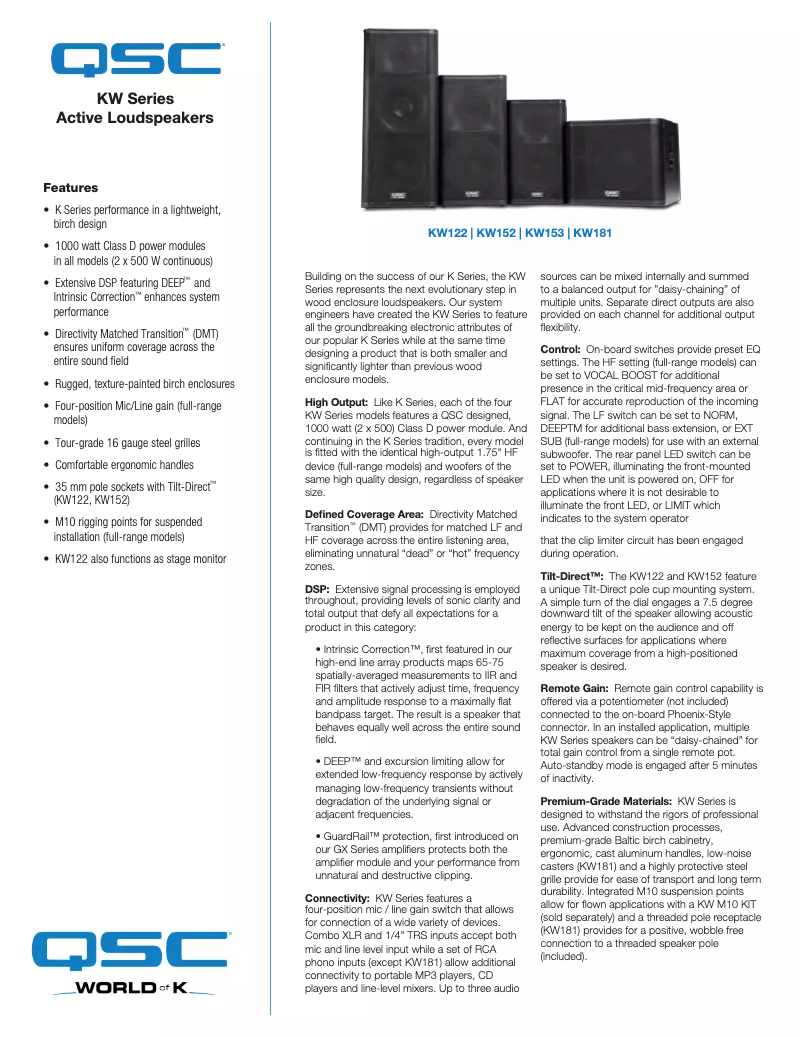 Page 1 de la notice Fiche technique QSC KW152