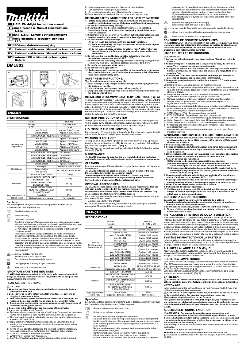 Page n°1 - Manuel utilisateur Makita DML803