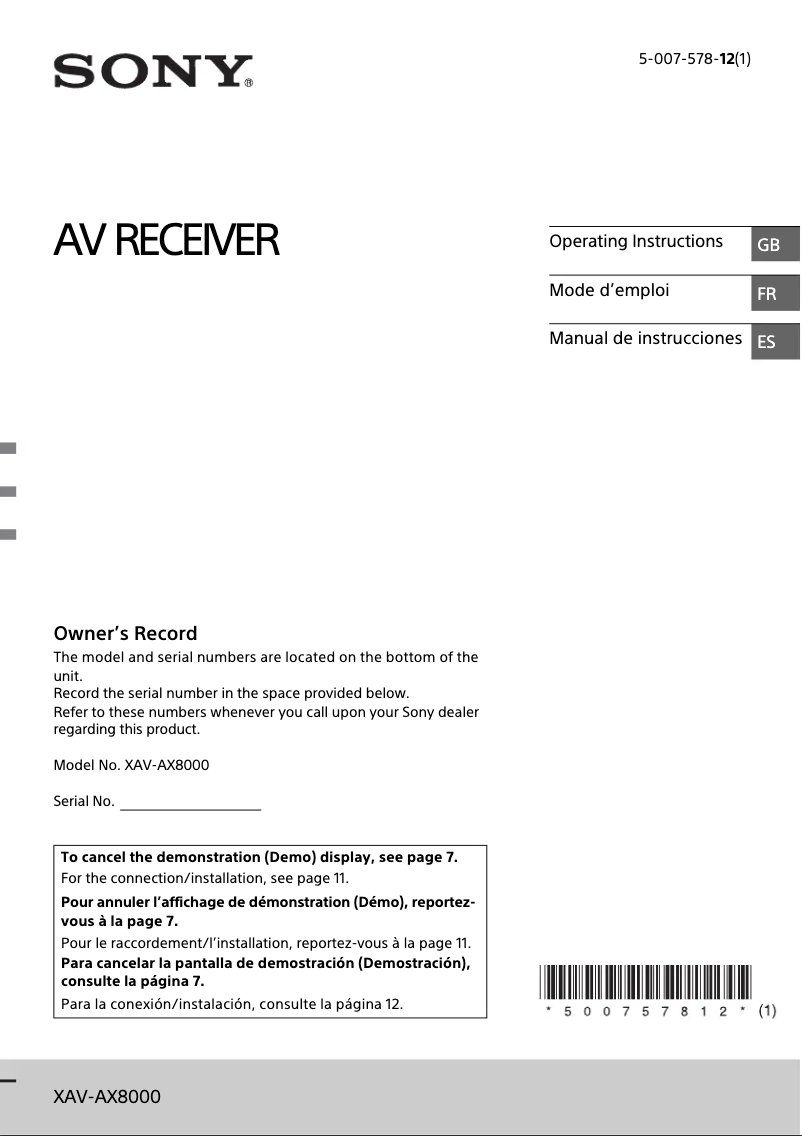 Image de la première page du manuel de l'appareil XAV-AX8000