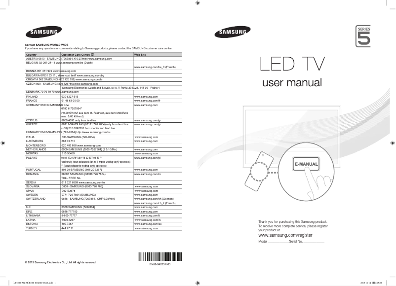 Page 1 de la notice Manuel utilisateur Samsung UE50F5500