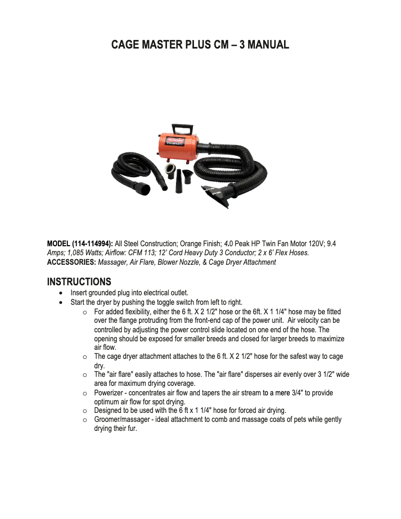 Image de la première page du manuel de l'appareil Cage Master Plus CM-3