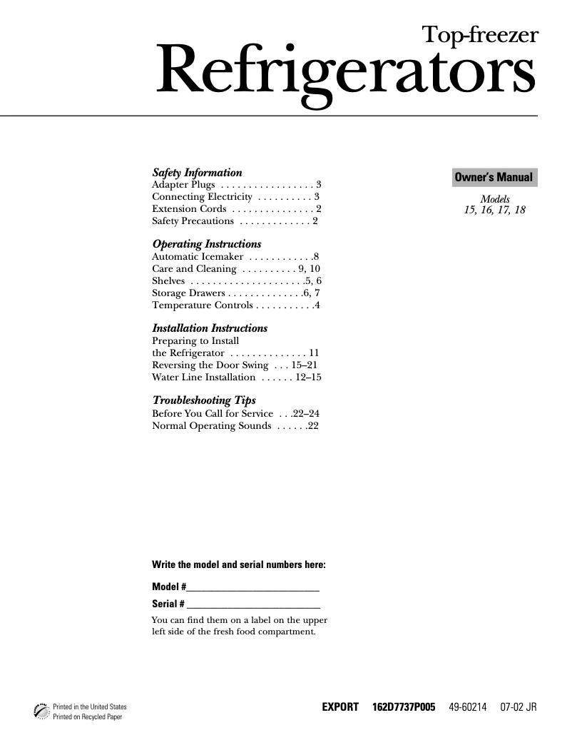 Page 1 de la notice Guide d'installation GE GTT15BBMWW