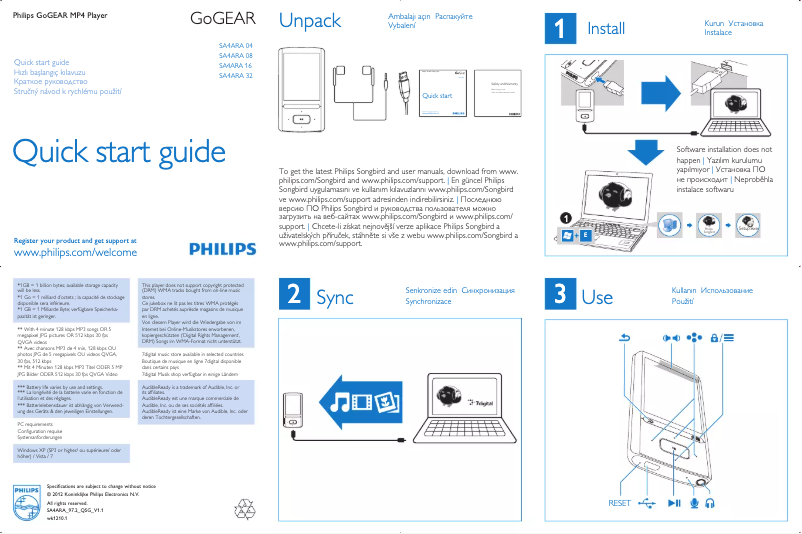 Page n°1 - Guide de démarrage rapide Philips GoGear SA4ARA08