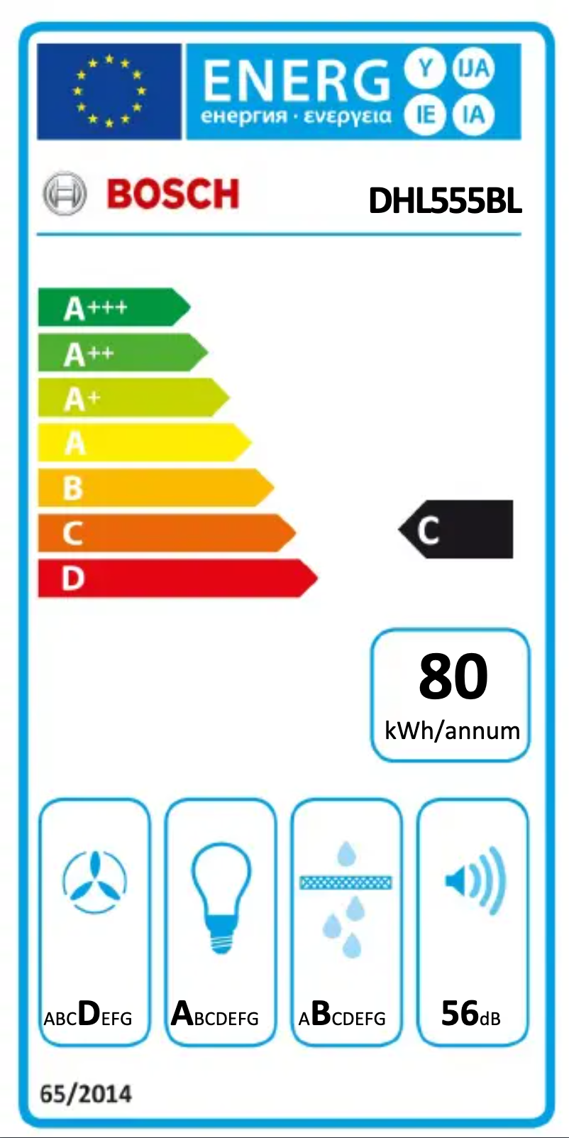 Page 1 de la notice Label énergétique Bosch DHL555BL