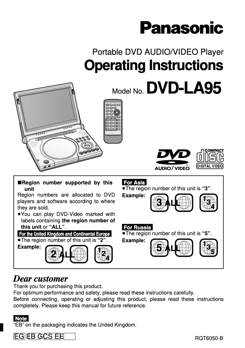 Page 1 de la notice Manuel utilisateur Panasonic DVD-LA95
