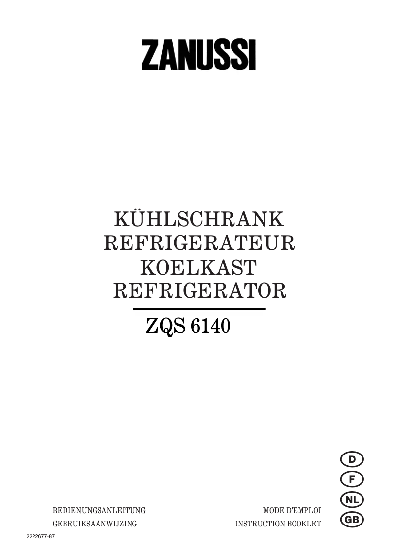 Page n°1 - Manuel utilisateur Zanussi ZQS 6140