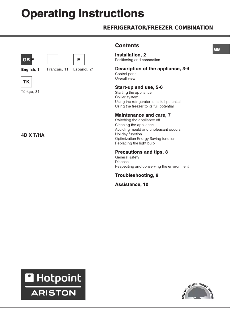 Page n°1 - Manuel utilisateur Hotpoint Ariston 4DXTHA