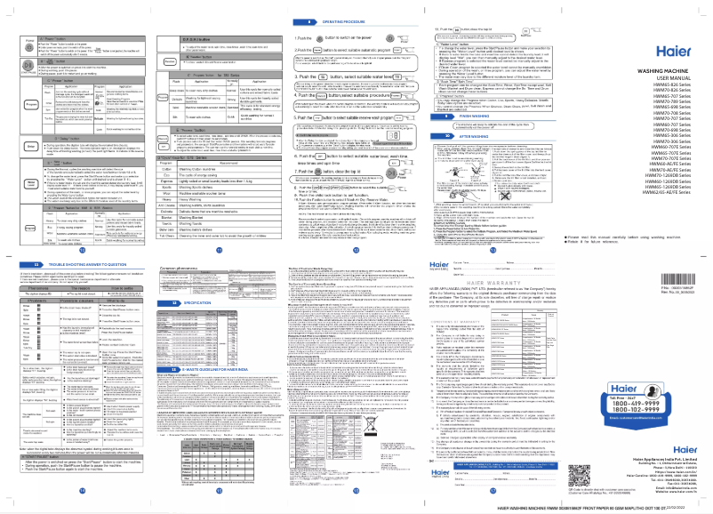 Image de la première page du manuel de l'appareil HWM70-306S8