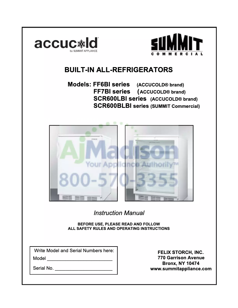 Page 1 de la notice Manuel utilisateur Accucold FF6BIADA