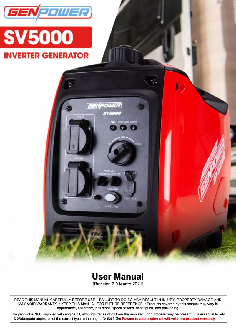 Page 1 de la notice Manuel utilisateur Genpower SV5000