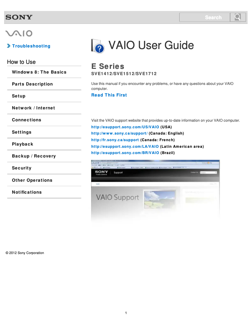 Page n°1 - Manuel utilisateur Sony Vaio SVE15122CXB