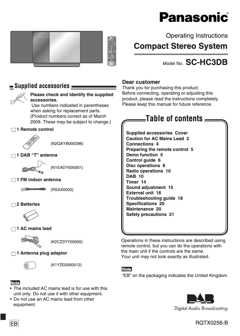 Image de la première page du manuel de l'appareil SC-HC3DB
