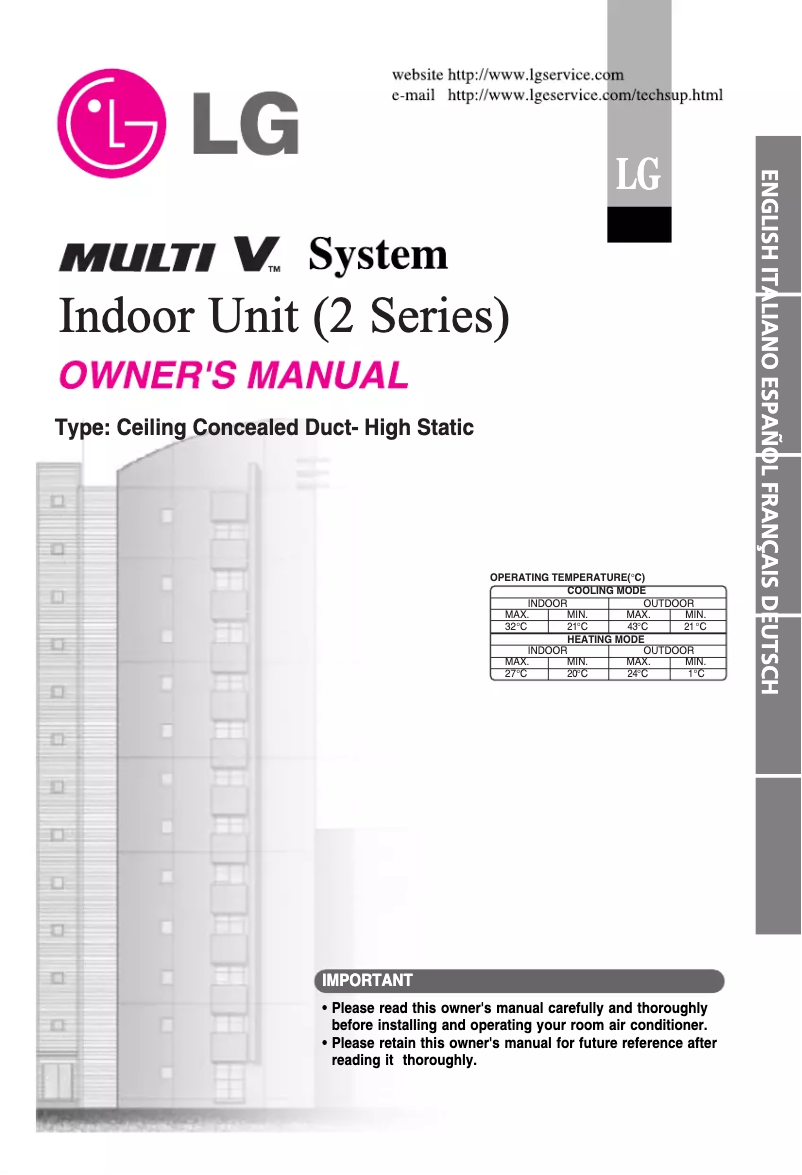 Page 1 de la notice Manuel utilisateur LG MULTI V URNU96GB8A2