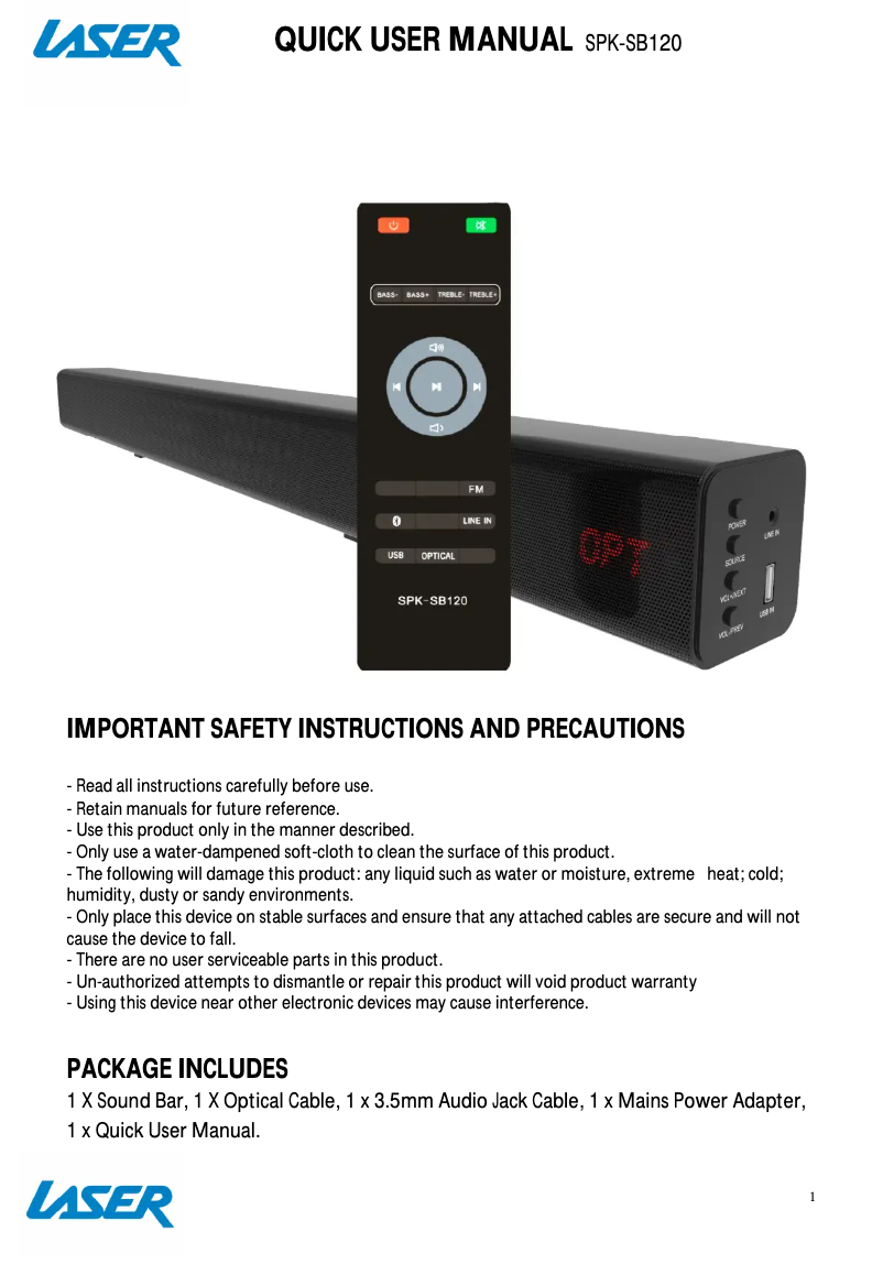 Page n°1 - Manuel utilisateur Laser SPK-SB120