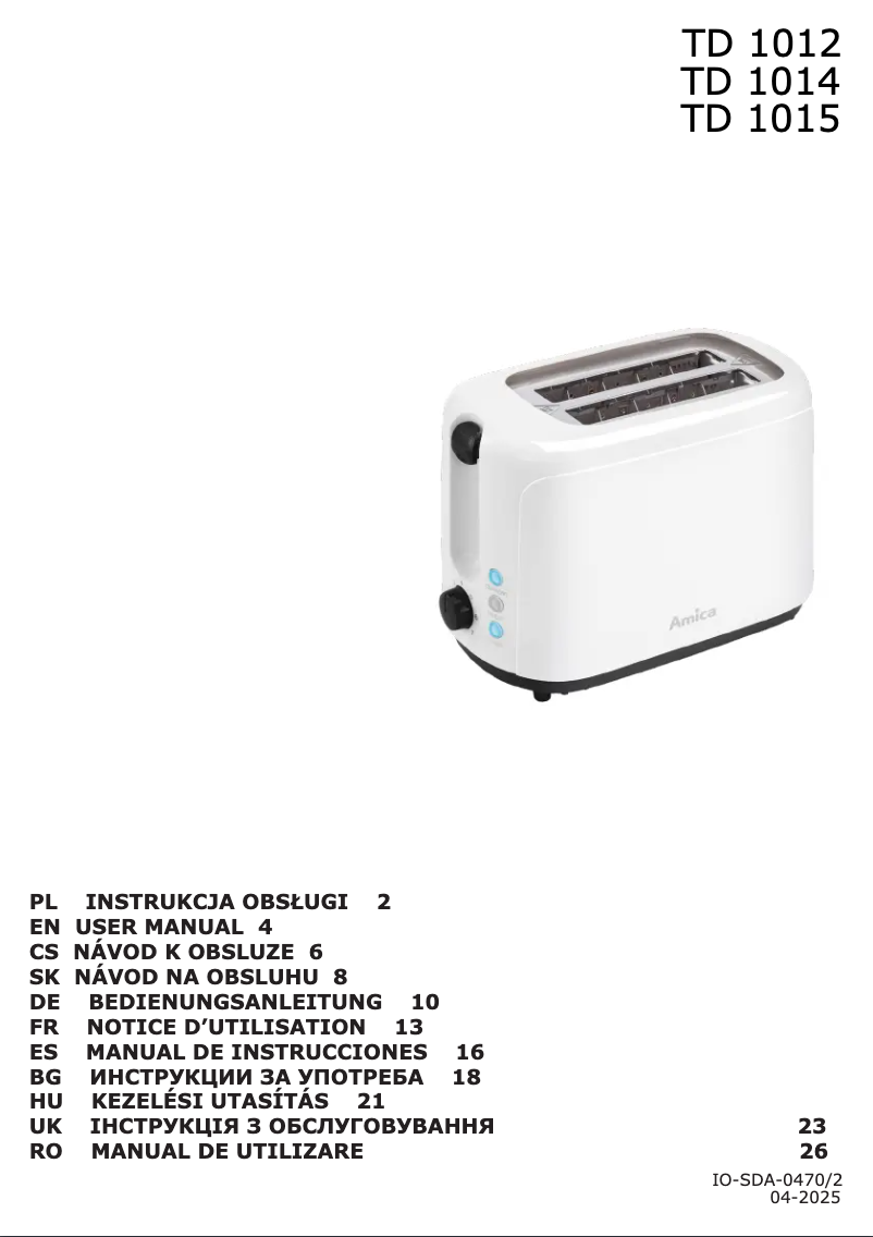 Page n°1 - Manuel utilisateur Amica TD 1015