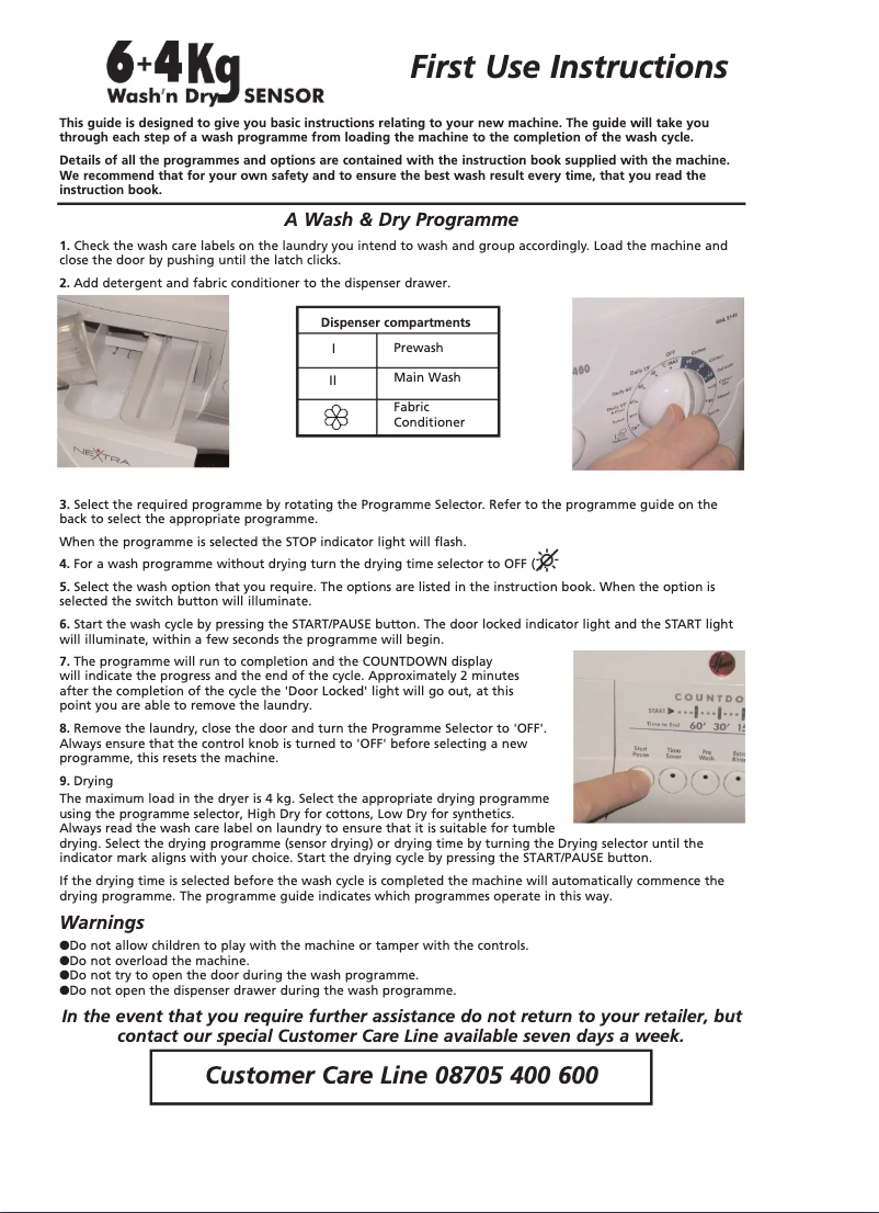 Page 1 de la notice Manuel utilisateur Hoover HNWL6136-85S