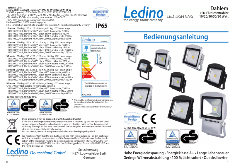 Página 1 del manual Manual de usuario Ledino Dahlem