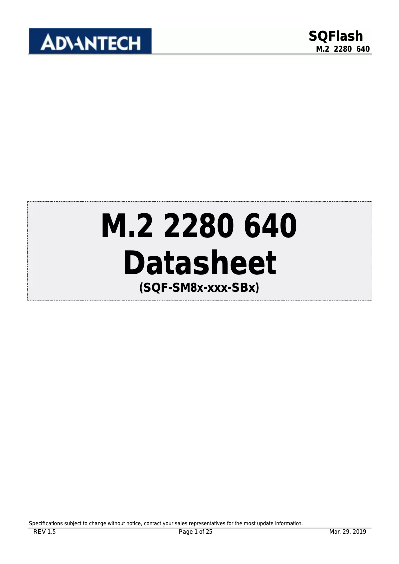 Page 1 de la notice Manuel utilisateur Advantech SQF-SM8U4-128G-SBE