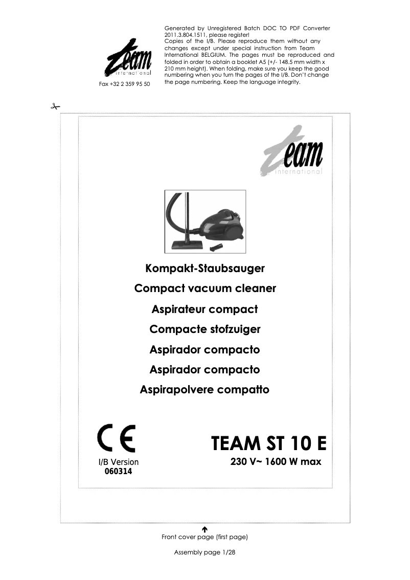 Page 1 de la notice Manuel utilisateur Team ST 10 E