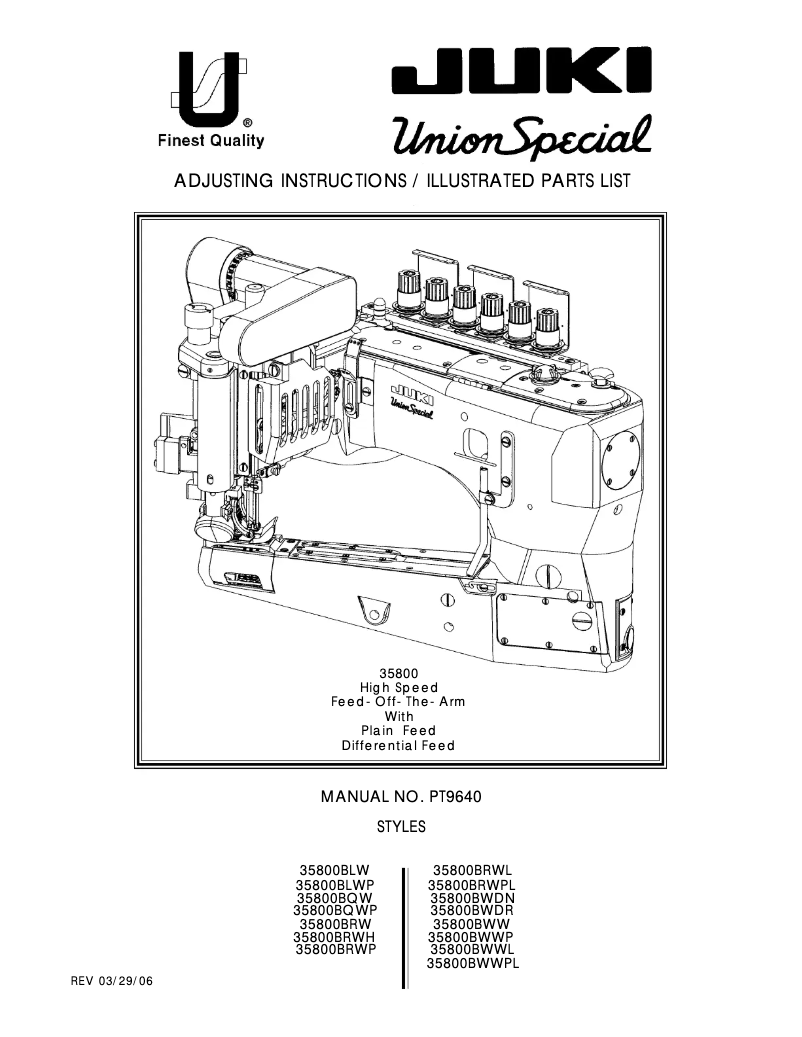 Page n°1 - Manuel utilisateur Union Special 35800BWWP
