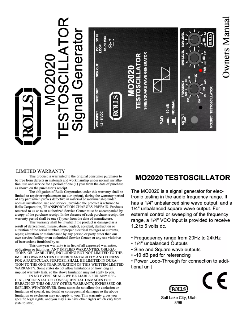 Page 1 de la notice Manuel utilisateur Rolls Testoscillator MO2020