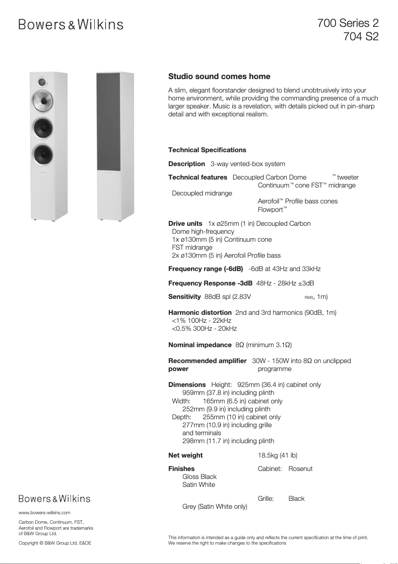 Página 1 del manual Ficha técnica Bowers & Wilkins 704 S2