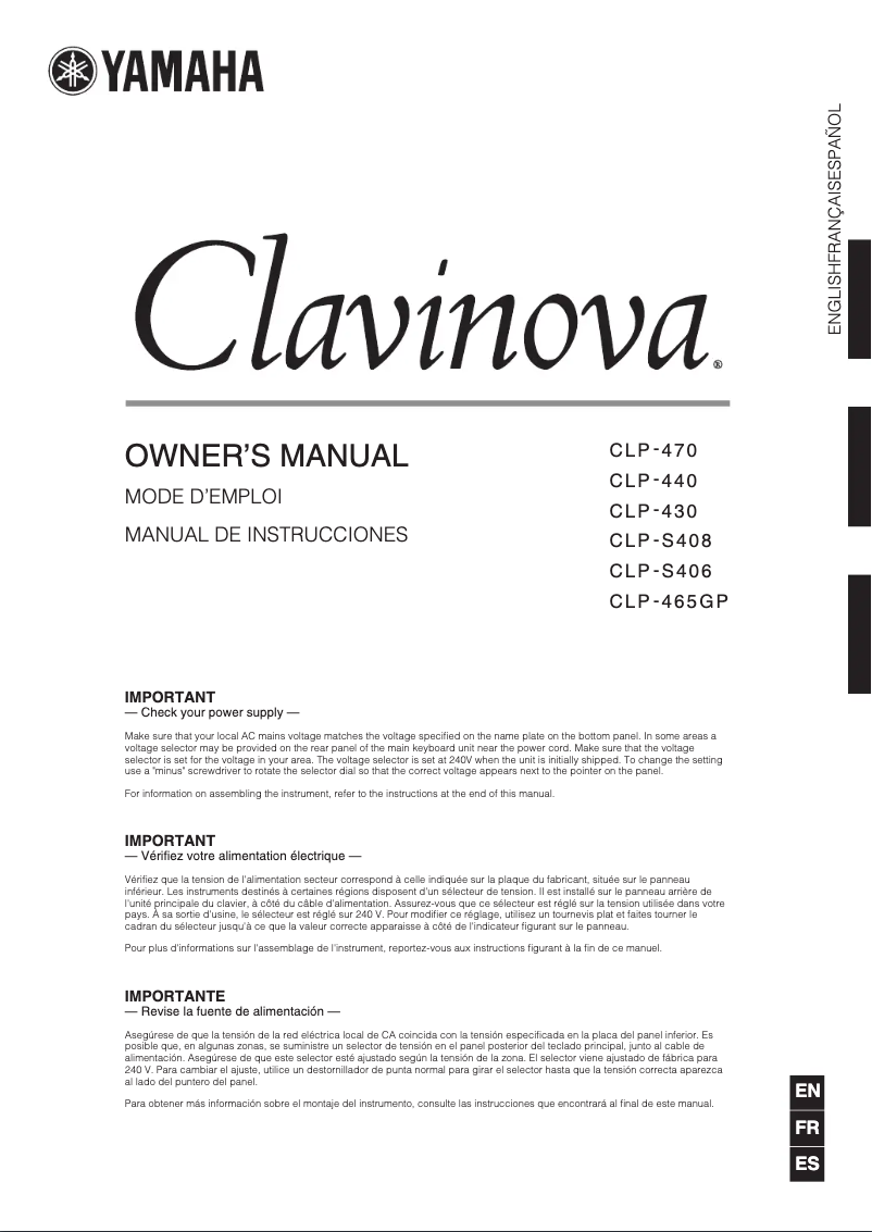 First page image of the manual for Clavinova CLP-440PE