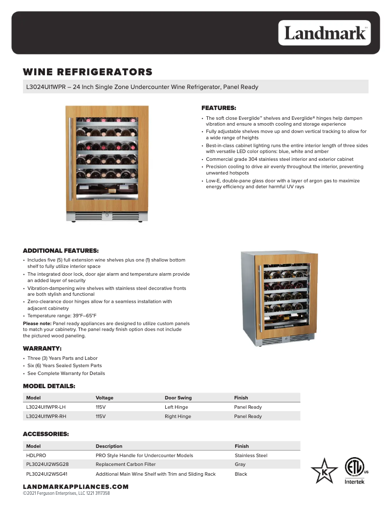 Page n°1 - Fiche technique Landmark L3024UI1WPR-RH
