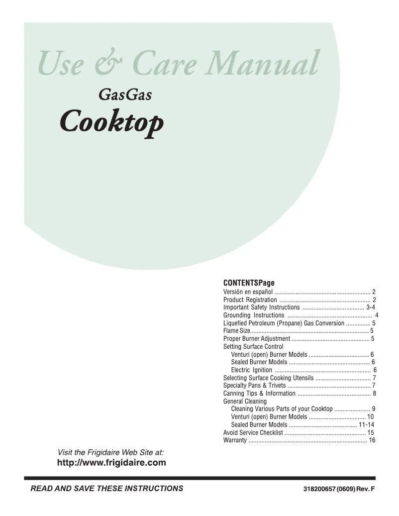 Page n°1 - Manuel utilisateur Frigidaire FGC36S5AW